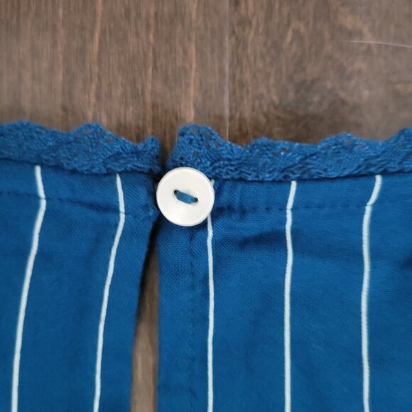 abercrombie kids Long Sleeve Teal Romper Size 9/10 Lace Trim Asymmetrical - Picture 3 of 4